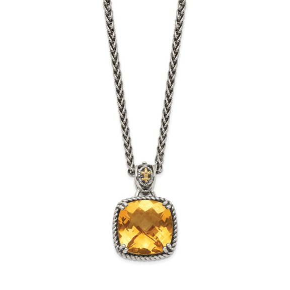 925 Sterling Silver With Real 14kt Citrine Necklace; 18 inch; for Adults and Teens; for Women and Men