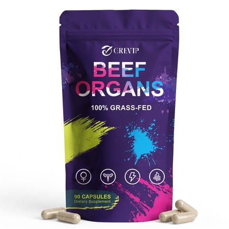 Beef Organ Supplement - with Bovine Liver, Ovary, Uterus, Kidney, Heart, Bone & More, 100% Grass Fed - Balance Hormones, Energy - 90 Count