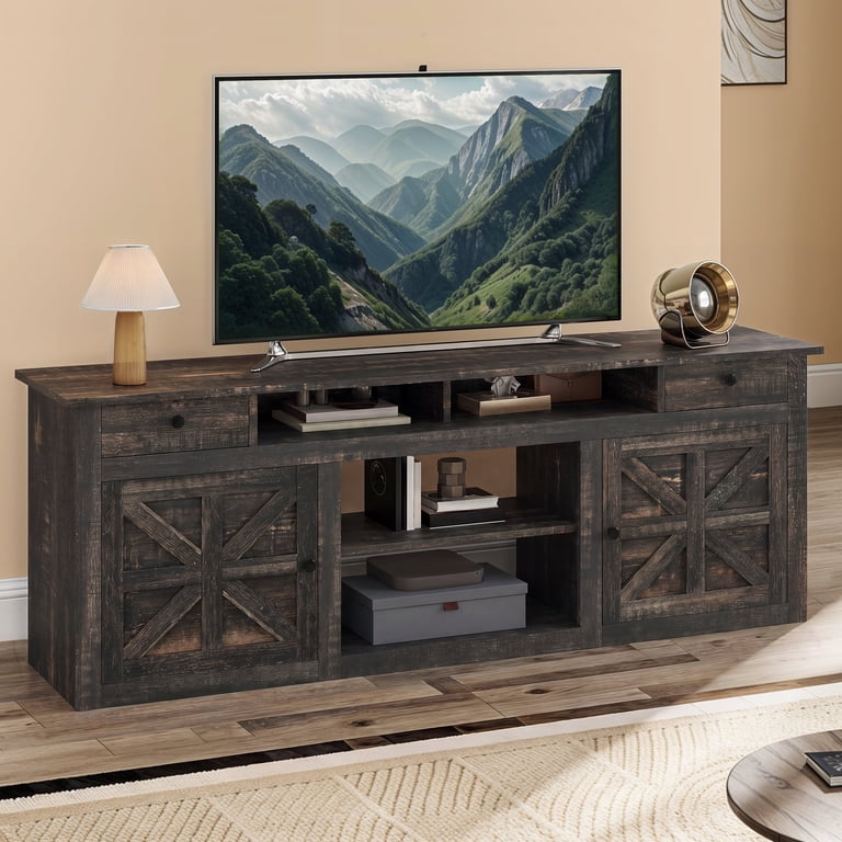 Uforic 70" Farmhouse TV Stand, Dark Rustic Oak photo 1