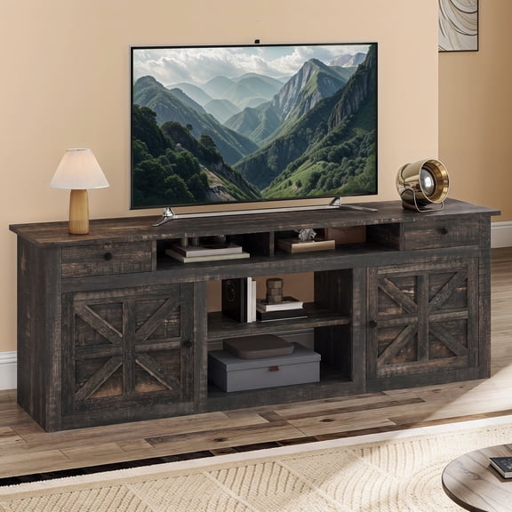 Uforic 70'' Farmhouse TV Stand, Entertainment Center with 2 Shelves, Suitable for TVs up to 80'',Oak