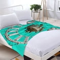 thumbnail image 3 of Elegant Gold and White Chandelier Design on Turquoise Background - Durable Soft Flannel Blanket for Sofa Travel Bed Chair, 3 of 7