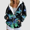 thumbnail image 4 of Kaprioy Womens Zip Up Oversized Hoodie Fall Fashion Clothing Trendy Numerous Butterfly Graphic Clothes Y2K Essentials Hoodie Green, S, 4 of 6