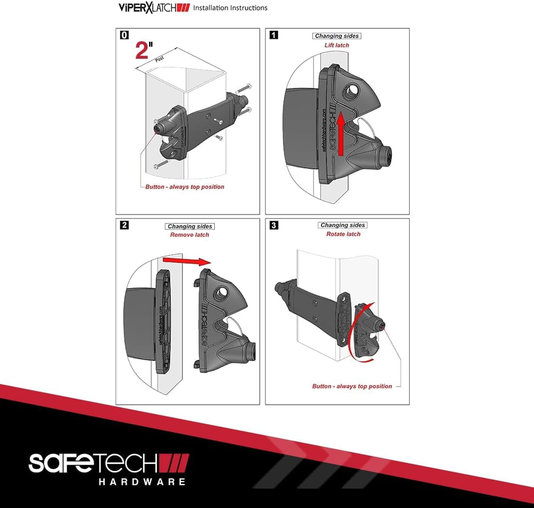 Safetech Hardware ViperX5-2 Two-Sided Gate Latch | Wrap Around Design - No Post Drilling | Padlock Lockable | Left & Right Reversible | Double Gate Access w/Push Button | 2” Vinyl & Aluminum - White