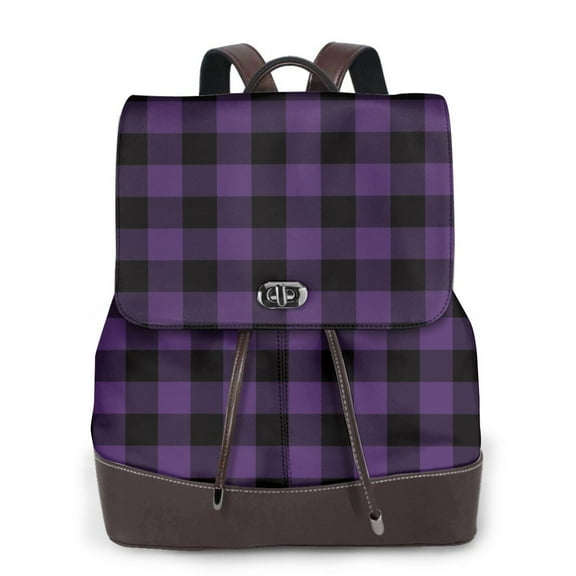 Hirioo Purple Black Plaid for Womens Backpack Leather Backpack for Women Travel Fashion Bags,Perfect for Work, School, or Casual Outings