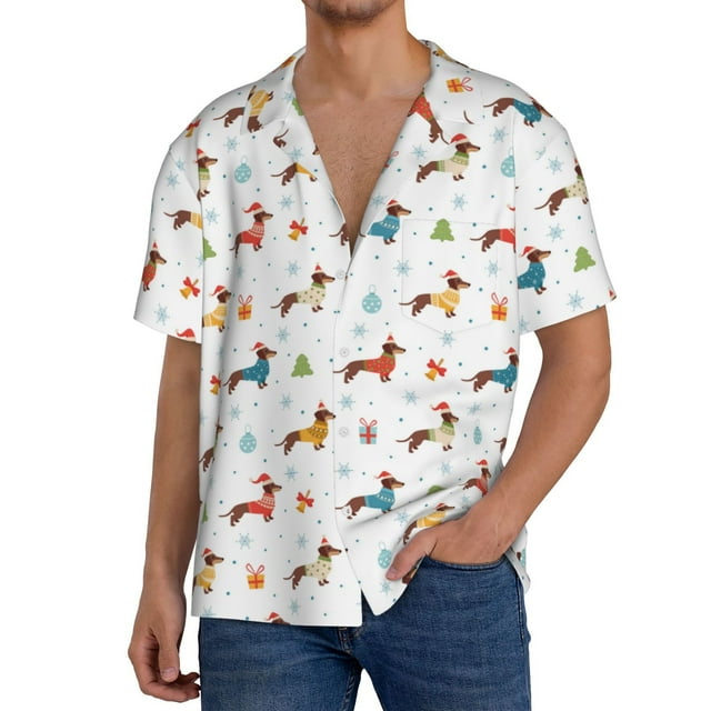 Fotbe winter Snowflake Dachshund Camisa Estampada de Manga Corta para Hombre, Casual de Verano, Estilo Playero, Sin Arrugas-4X-Large