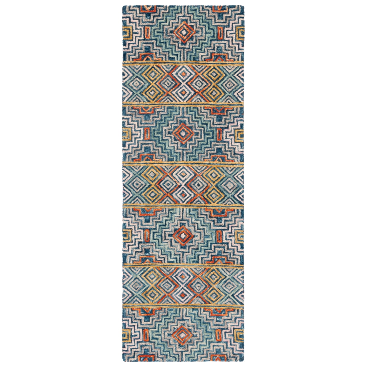 SAFAVIEH Aspen Ethelbert Geometric Striped Wool Area Rug, Blue/Gold, 2' x 3'