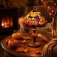 thumbnail image 4 of Vintage Stained Halloween Night Light,Pumpkin Spider Web Lamp Resin Base Spooky Desktop Decor for Home Mantel Shelf Gift, 4 of 6