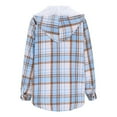 thumbnail image 5 of Plaid Shirts for Women Sherpa Lined Button Down Hooded Jackets with Pockets Light Blue L, 5 of 6