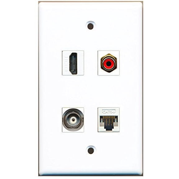 RiteAV - 1 Port HDMI 1 Port RCA Red 1 Port BNC 1 Port Cat5e Ethernet White Wall Plate