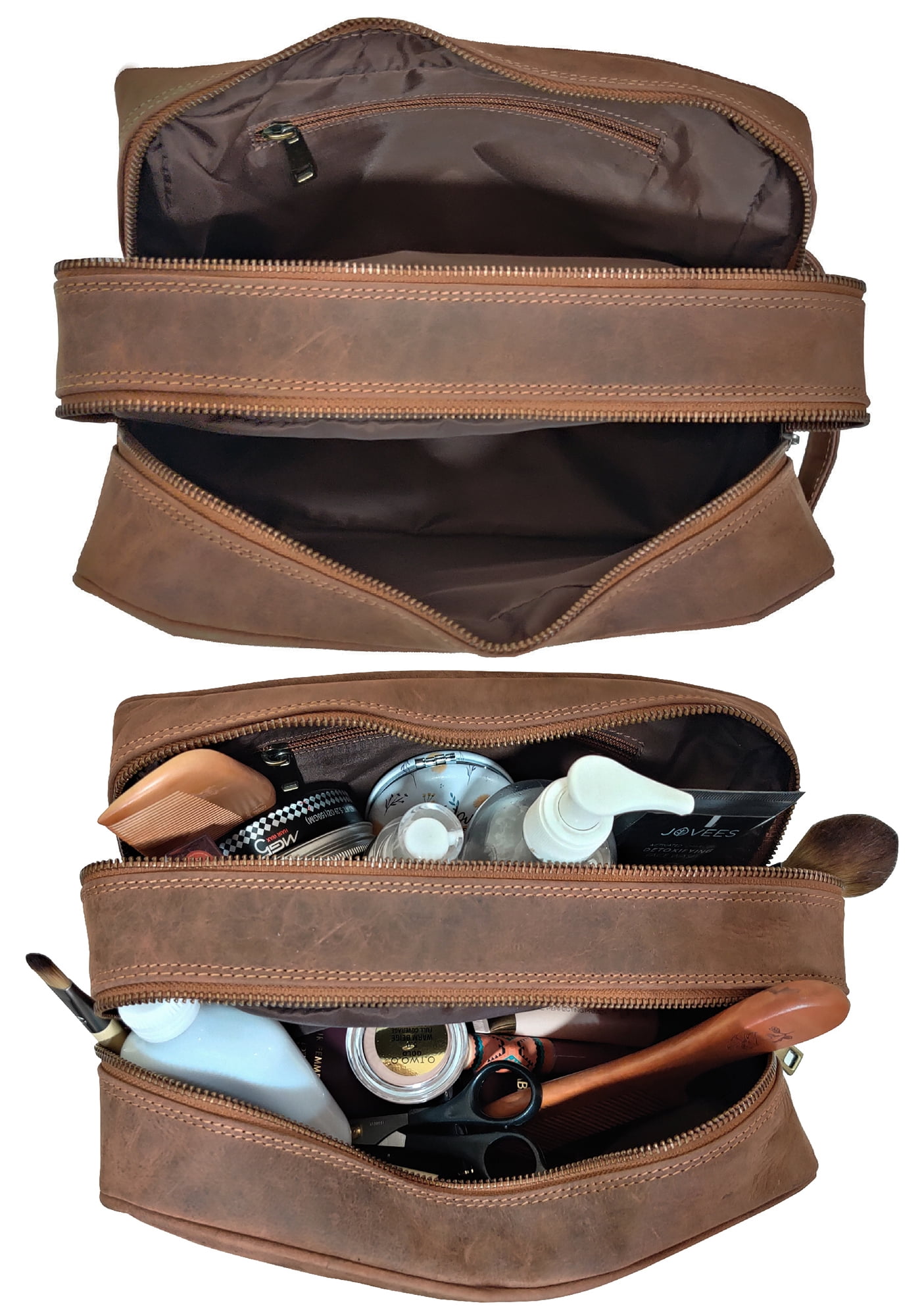 Leather Toiletry Bag Shaving Dopp Kit Travel Case Unisex Hygiene Organizer Cosmetic Makeup Bag by Rustic Town, Large