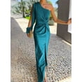 thumbnail image 6 of Women'S One Shoulder Long Sleeve High Split Cocktail Wedding Party Maxi Dress Peacock Blue XXXL, 6 of 8