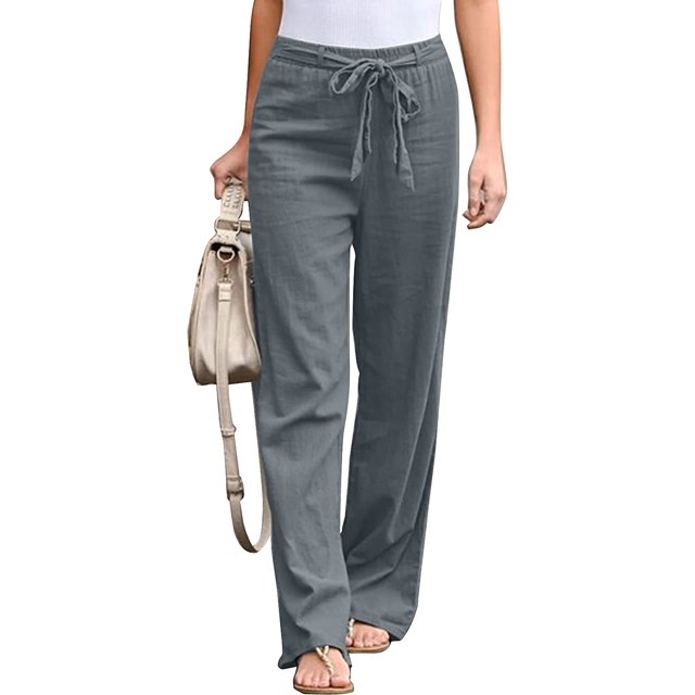 Women's Summer Solid Color Drawstring Elastic Waist Pants Casual Baggy Jogger Workout Trousers with Pockets