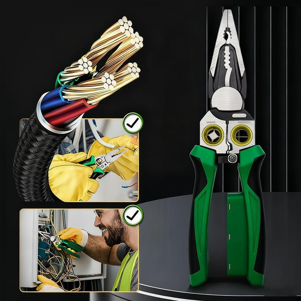 8 In 1 Wire Stripper, 2026 New Multifunction Foldable Wire Stripper Cable Stripping Pliers, Upgrade Electric Wire Stripping Tool for Cutting and Pulling Wires Cable Scissors (Green)