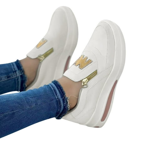 Oyedens Platform Walking Shoes for Women Fashion Casual Slip on Loafers Zipper Work Sneakers