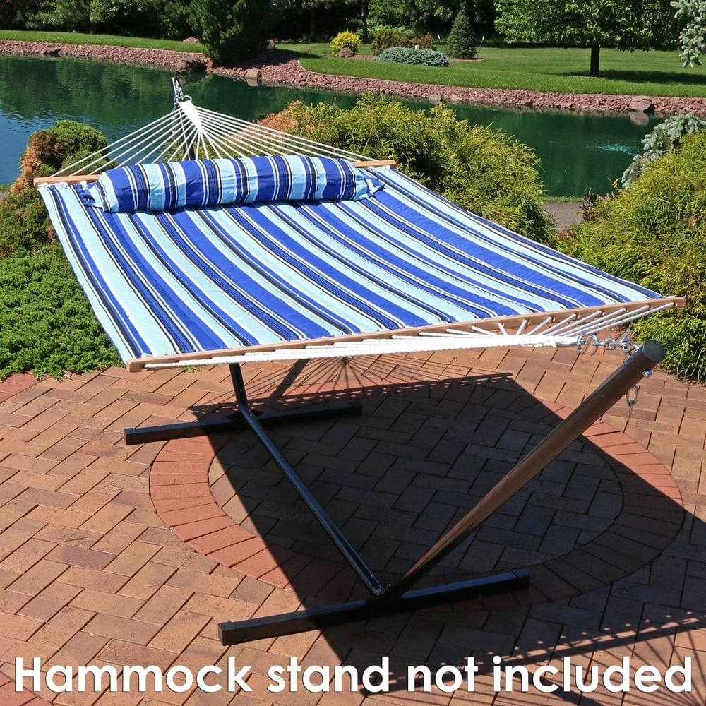 Sunnydaze 2 Person Double Hammock with Spreader Bar, Quilted Fabric Bed ...