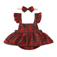 thumbnail image 1 of Bébés Filles Ensemble de Noël Romper Plaid une Ligne Robe + Bandeau, 1 of 9