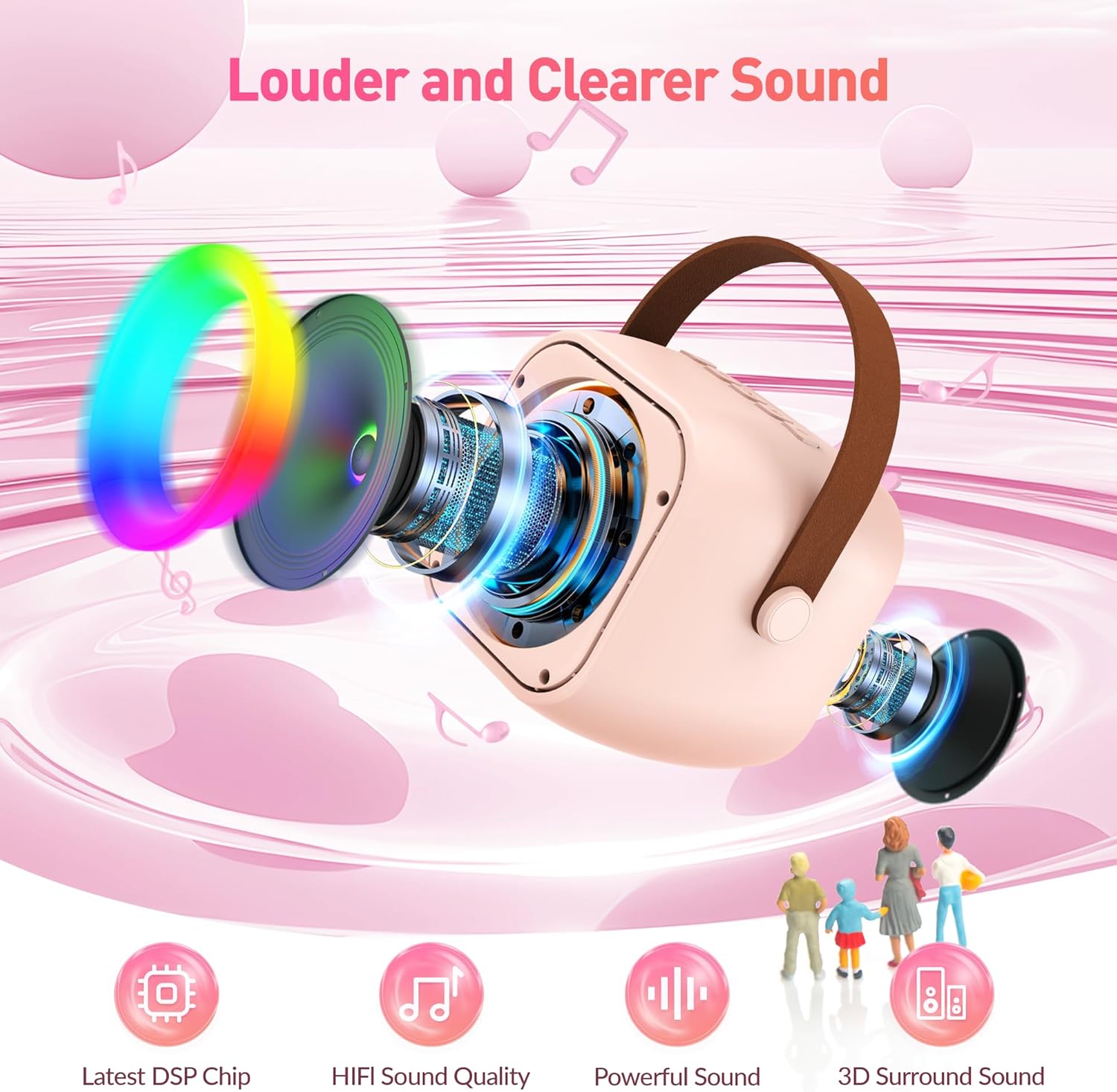 Karaoke Machine for Kids Adults, Mini Portable Bluetooth Karaoke Speaker with 2 Wireless Microphone and Lights, Christmas Birthday Gifts for Girls Ages 4, 5, 6, 7, 8, 9, 10, 12+ Family Home Party