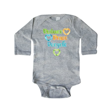 

Inktastic Earth Day Reduce Reuse Recycle with Hearts Gift Baby Boy or Baby Girl Long Sleeve Bodysuit