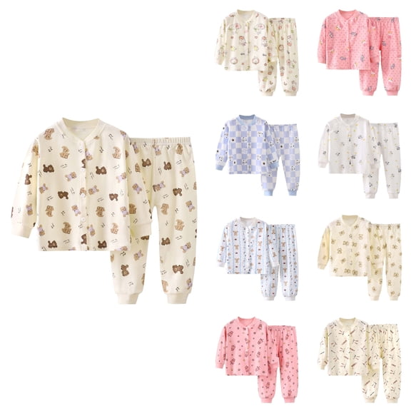 SROBPTY Toddler Outfits Sets, 2 Pieces Sets for Kids, Kids Solid Round Neck Long Sleeve Top and Long Pants Sleepwear Home 2 Piece Set Multicolor,9-12 Month