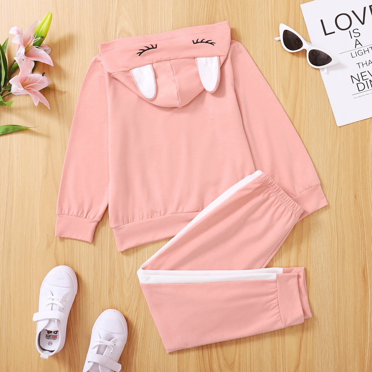 2-piece Kid Girl Butterfly Print Pullover Sweatshirt and Colorblock Pants Set