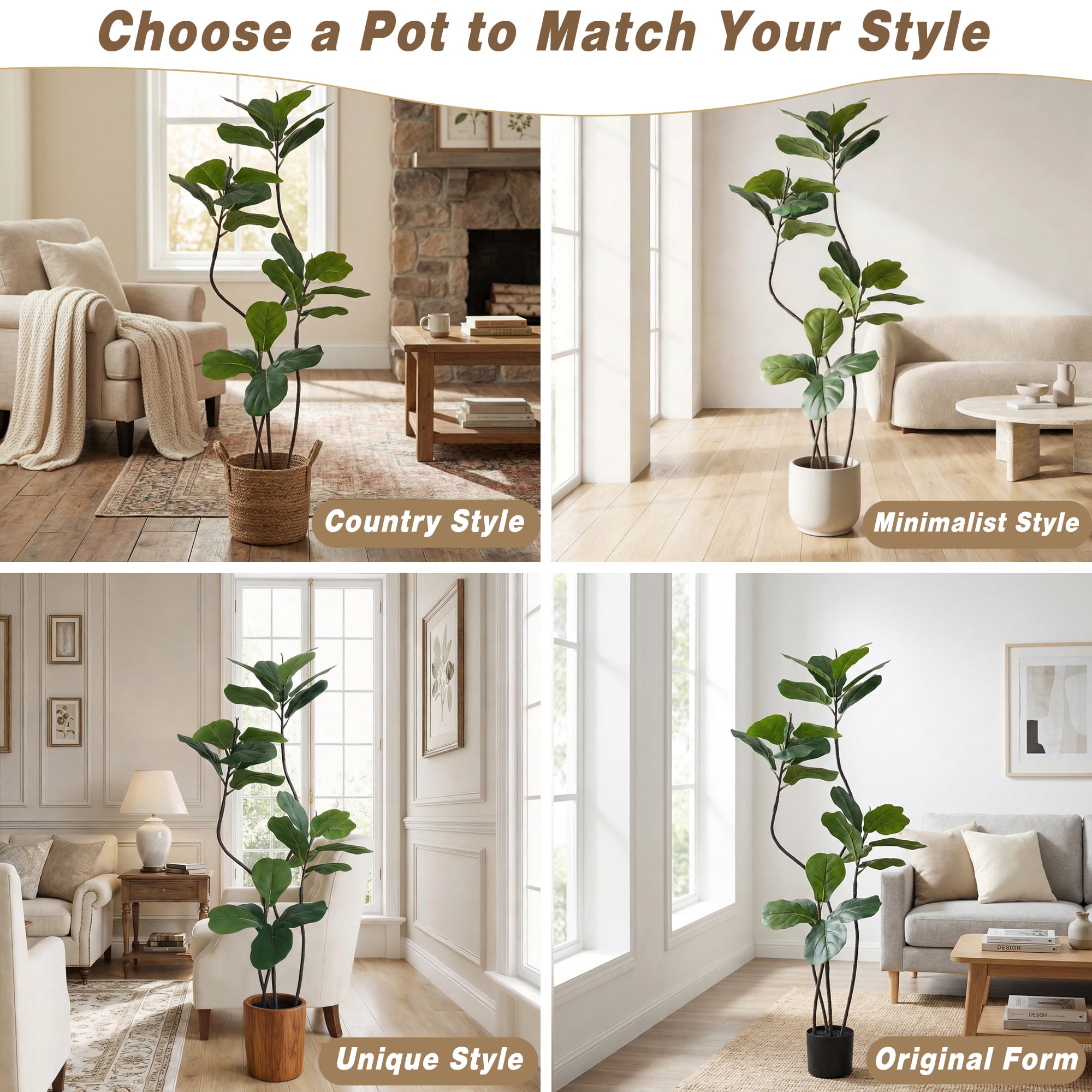 Easy4Home 4.6FT Artificial Plant Fake Ficus Tree Potted Indoor Faux Floor Plant for Home Office Decor