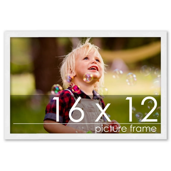 16x12 White Wood Picture Frame - UV Acrylic, Foam Board Backing, Hanging Hardware