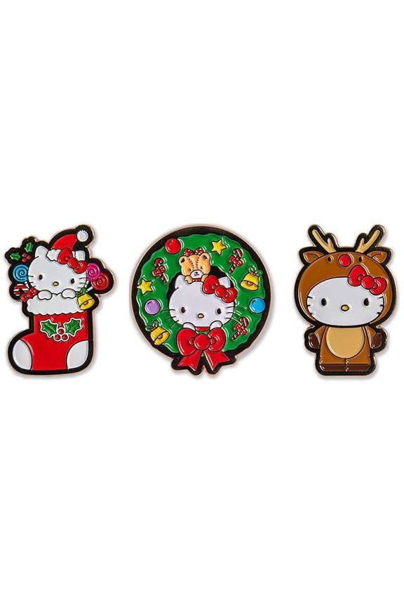 Sanrio Happy Holidays Rudolph, Stocking & Wreath Enamel Pin Set 3-Pack