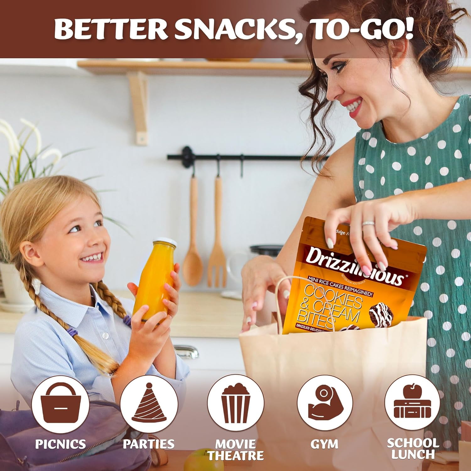 Drizzilicious Mini Rice Cakes, Cookies & Cream Flavored Rice Cake Gluten Free Snacks, Rice Crisps 10-Pack