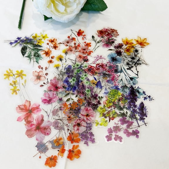 Stickers 50 Pcs Transparent Flower Stickers Vintage Wildflower Stickers Floral Stickers Pet Flower Stickers For Scrapbooking Journaling Cup Notebook Glasses Botanical Stickers (Clearance Sale)