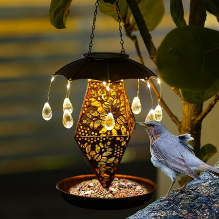 

WMYBD Clearence Iron Solar Bird Feeder Ground Lamp Umbrella Drip-Drop Garden Courtyard Outdoor Decorations Courtyard Sod Gifts