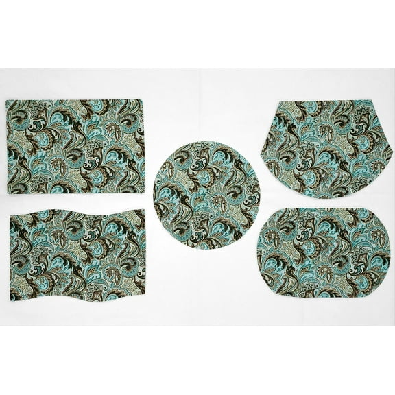 Brown & Teal Paisley Placemats by Penny's Needful Things (Oval - Set of 2)