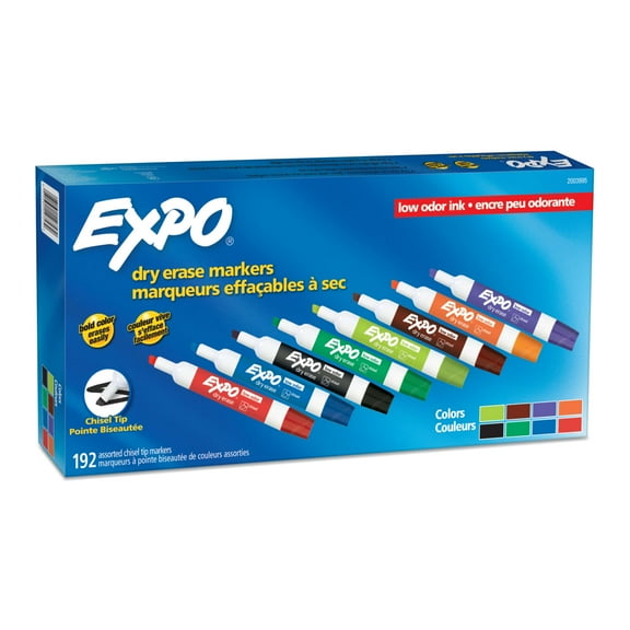 EXPO Low Odor Dry Erase Markers, Chisel Tip, Assorted Colors, 192 Count