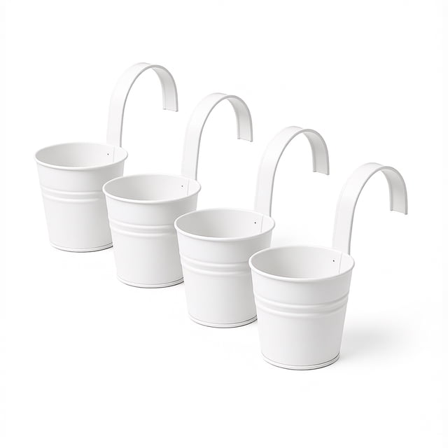 Set de 4 Macetas Colgantes Ideen Galvanizadas Blancas