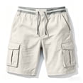 thumbnail image 5 of Ihhxva Men's Casual Shorts Elastic Waist 5" Inseam Solid Color Multi-Pockets Bermuda Shorts Summer Outdoor Vacation Shorts - Beige XL, 5 of 5