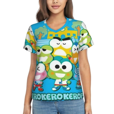 

Keroppi Women S Classic-Fit Cotton Short-Sleeve V Neck T-Shirt，Tunic Blouse Top Ladies Casual Loose Top