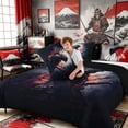 thumbnail image 4 of Manfei Grunge Samurai Full Size Comforter Sets for Boys Men, Explosion Effect Bedding Sets, Black Red Gray, Black Reversible 3 Pieces, 1 Comforter and 2 Pillowcases, 4 of 6