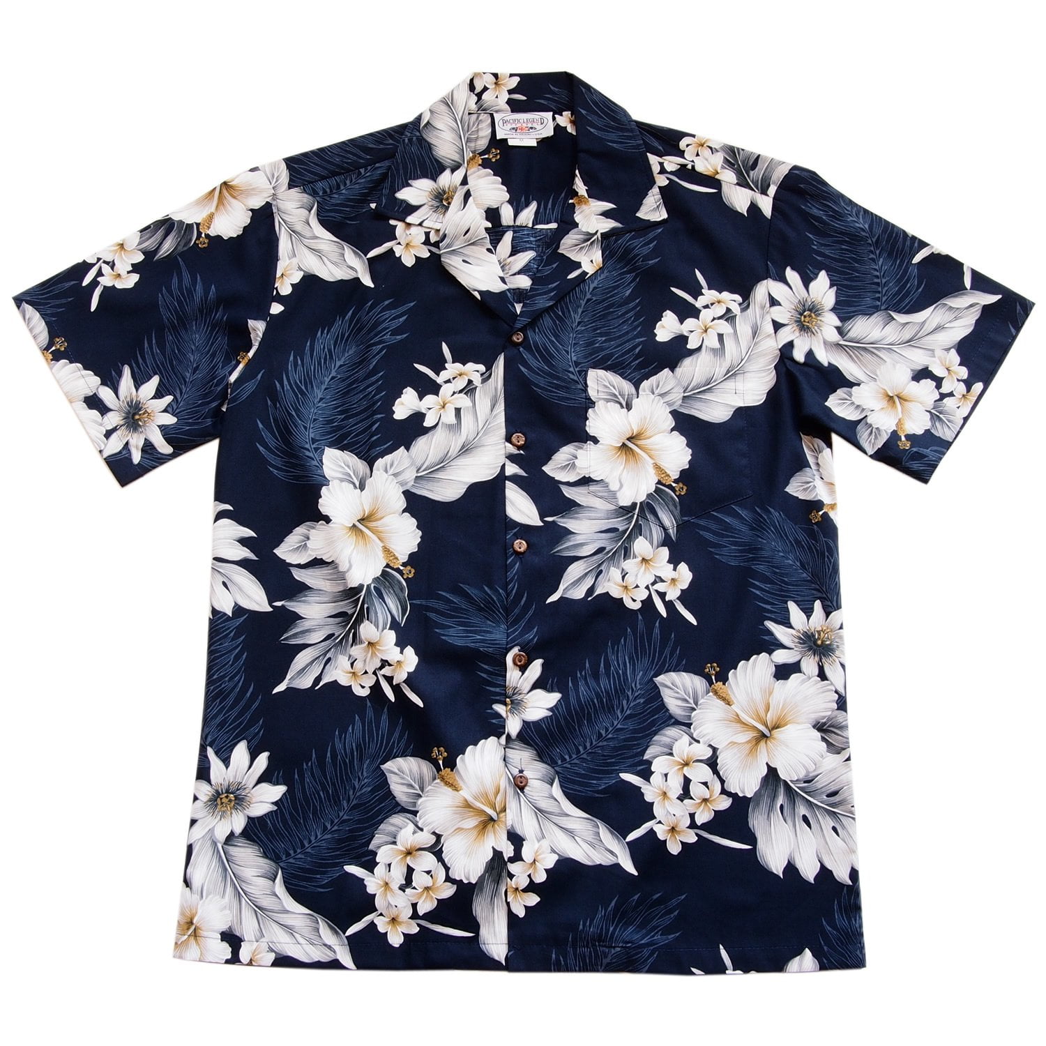 Pacific Legend Mens Hibiscus & Palm Hawaiian Shirt Black