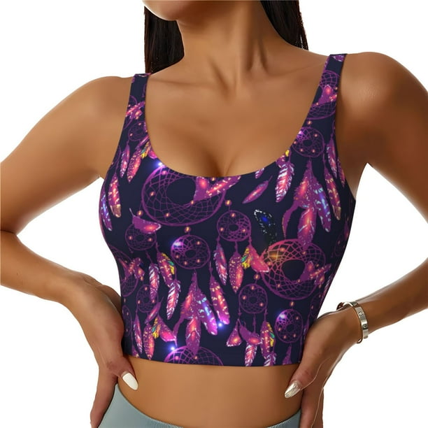 Fotbe Purple Dreamcatcher Sujetador Deportivo Largo sin Aros para Mujer con Almohadillas y Soporte Medio, Transpirable y Absorbente, Camiseta Tipo Chaleco o Tank Top-X-Large