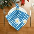thumbnail image 2 of Coolnut Set of 4 Cute Daisy Chamomiles Flowers Floral Blue and White Stripes Satin Napkin Square 20 Inches Table Napkins Soft Smooth Decorative Napkins for Wedding Banquet Party Decoration, 2 of 6