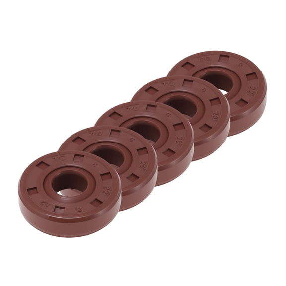 Sello de aceite universal Unique Bargains TC de doble labio con resorte de acero, anillo de sello de eje rotativo 8x22x6mm, caucho FKM de alta presión marrón 5 Pcs