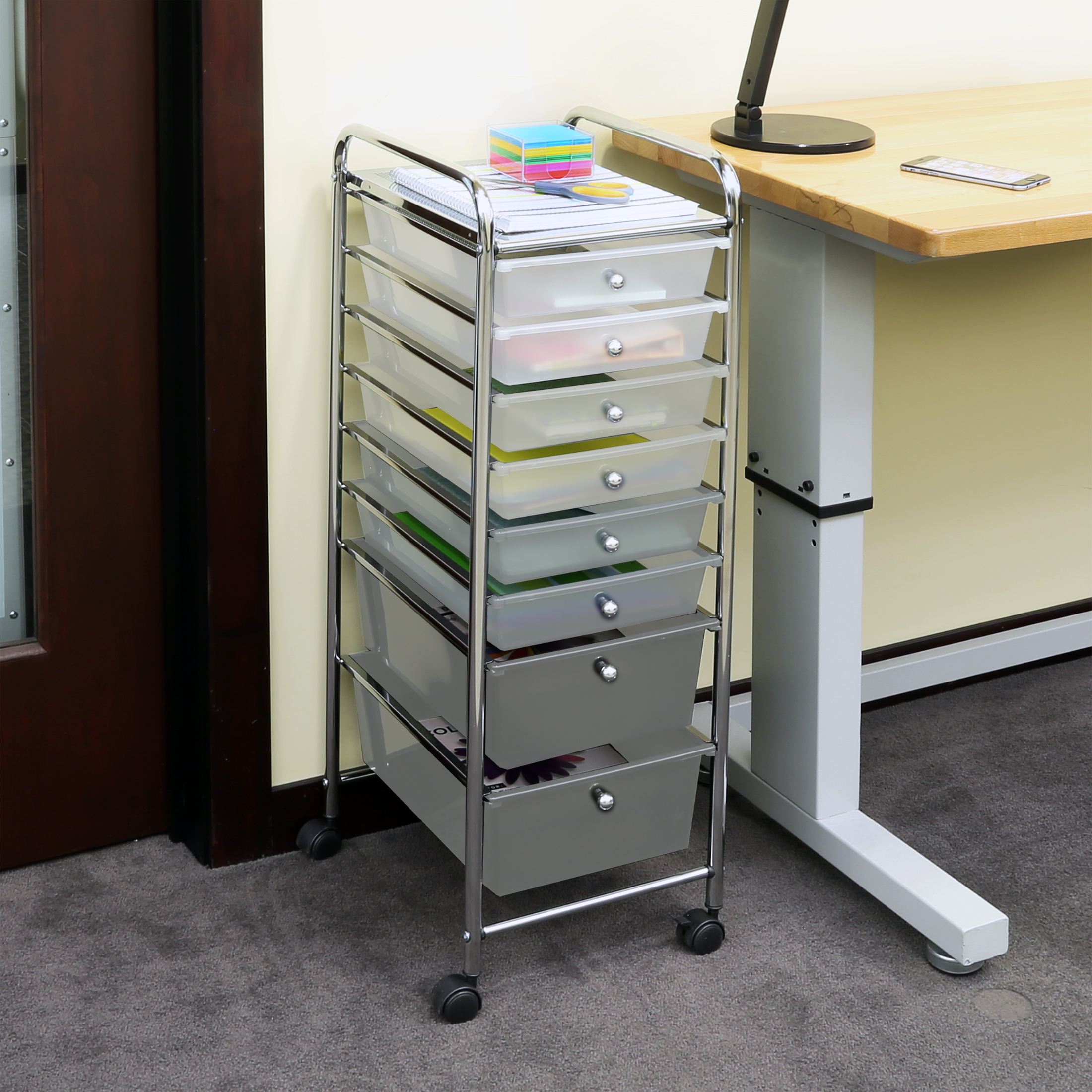 8 Drawer Storage Bin Organizer Cart White Gray Black Gradient By