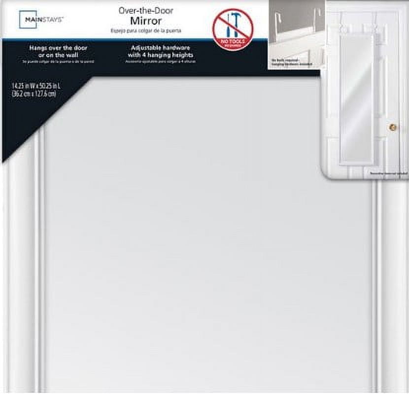 Mainstays Over-The-Door Mirror with hardware, 14.25IN X 50.25IN, White