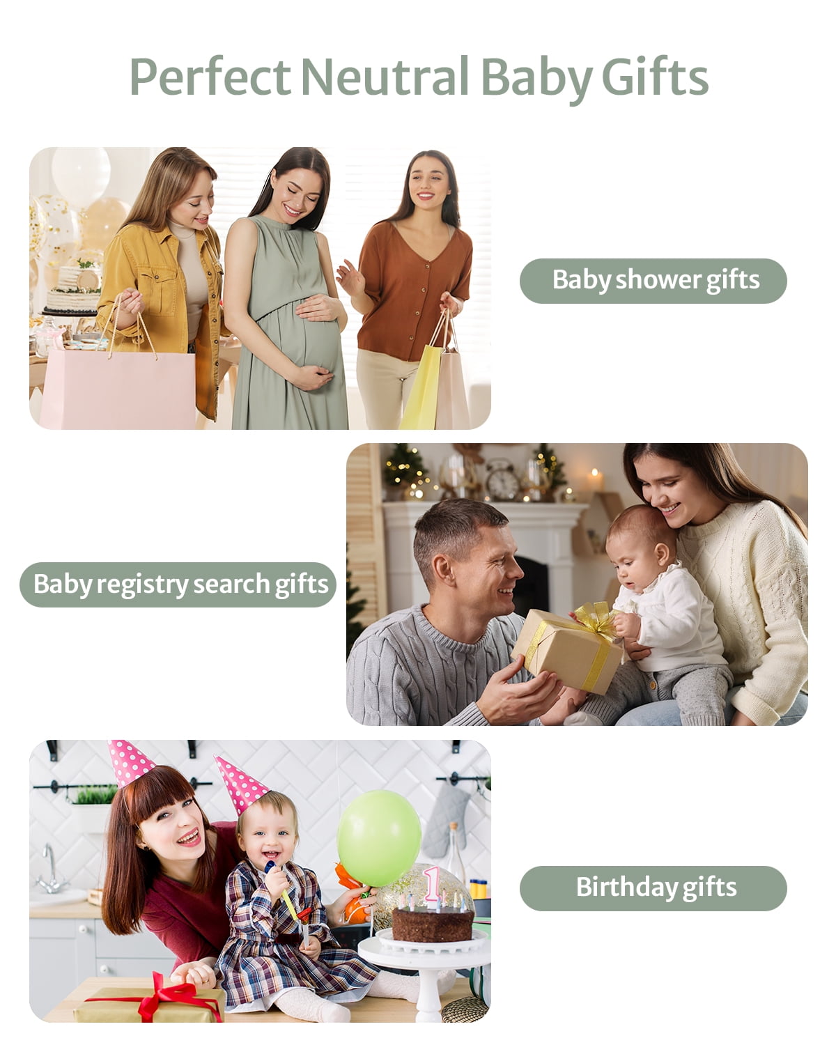 Blissful Diary Baby Play Gym Activity Mat, Tummy Time Mat Play Mat with 6 Sensory Toys for Motor Skill Development, Newborn Infant Baby Essentials Gift for Boys Girls, Sage Green