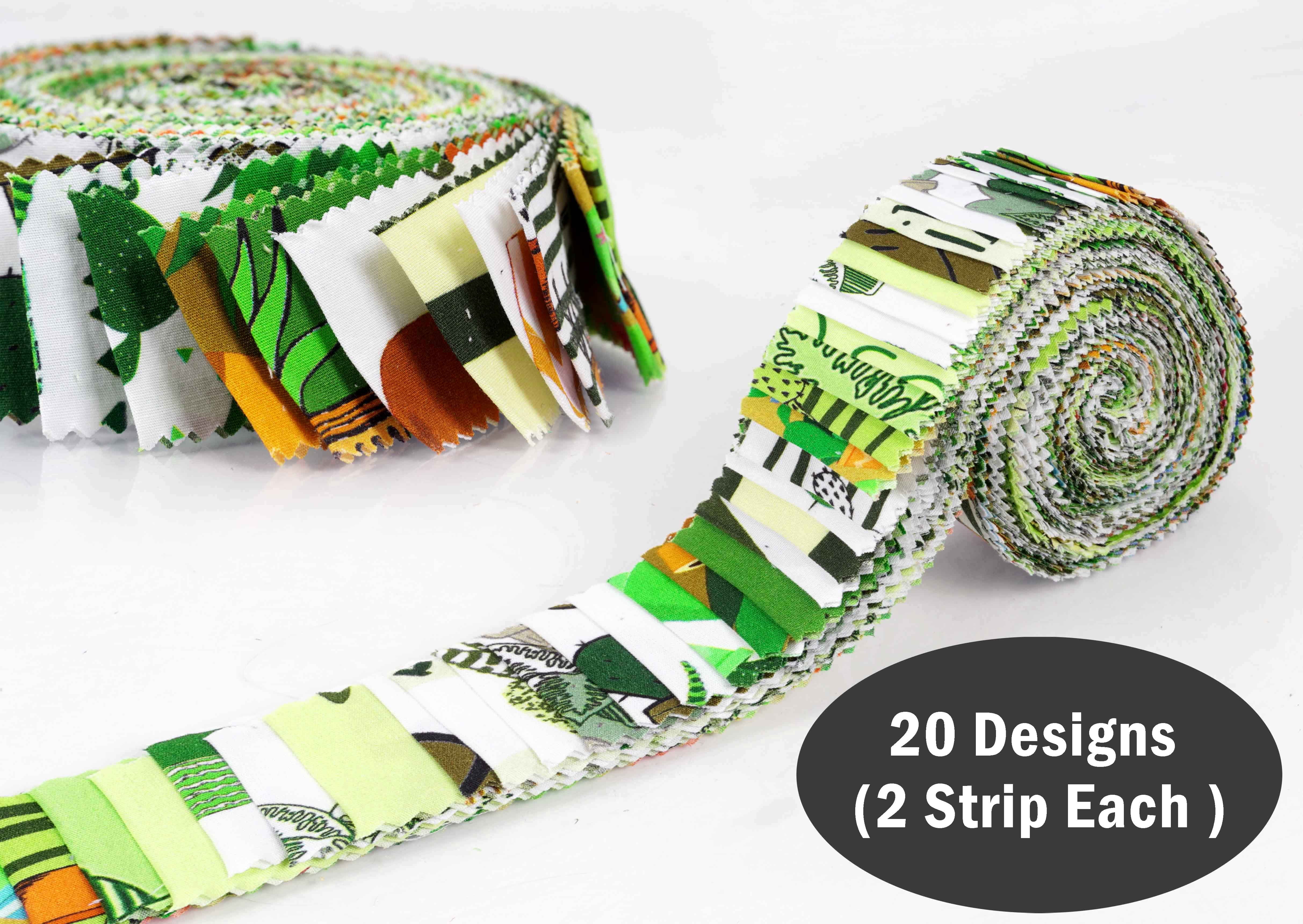 Soimoi 40Pcs Japanese Print Precut Fabrics Strips Roll Up 1.5 inches Cotton Jelly Rolls For Quilting - Green