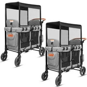 TouHeart Wagon Stroller for 2 Kids with Canopy, Removable Seats, 5-Point Harness, Gray,Set of 2