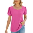 thumbnail image 2 of Njagoc3 Women's Crew Neck Puff Sleeve Short Sleeve Top,Hot Pink,S, 2 of 6