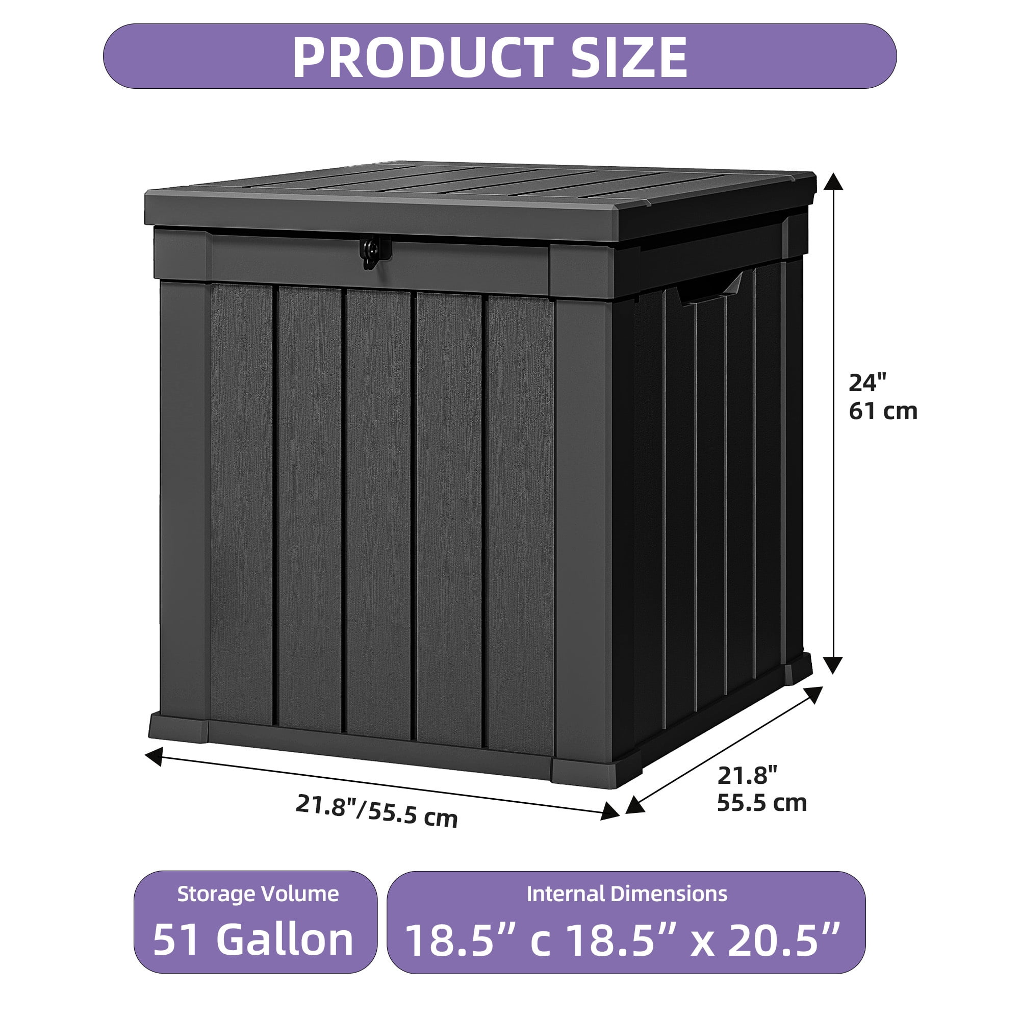 Uforic 51 Gallon Waterproof Lockable Deck Box, Resin Outdoor Storage Box, Black
