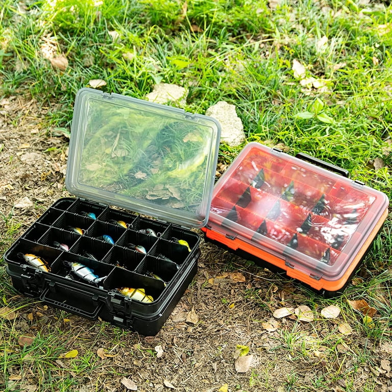 Waterproof Fishing Tackle Box - 16 Compartment, Double-Sided, Double Lock, Large Capacity (Orange) Orange Waterproof Storage Box Waterproof Fishing Tackle Box - 16 Compartment, Double-Sided, Double Lock, Large Capacity (Orange) Orange Waterproof Storage Box