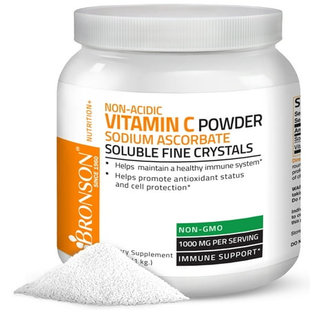 Non Acidic Vitamin C Powder Sodium Ascorbate Non GMO Soluble Fine Crystals Healthy Immune System, 1 Kilogram (2.2
