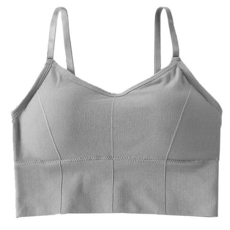 

BOOYOU Women Seamless Spaghetti Strap Underwear Sexy V-Neck Backless Push Up Padded Bralette Solid Color Wire Free Ribbed Sports Camis Vest
